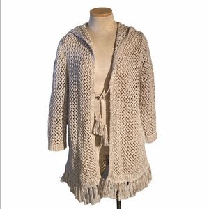 J.Jill Open Knit Hooded Cardigan with Fringe Size S Boho